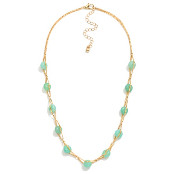 Intertwined Chain Link & Stone Beaded Necklace 

- Approximately 16" L
- Extender 3" L