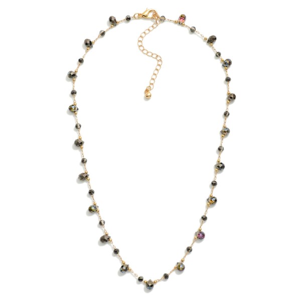 Chain Link Necklace Featuring Teardrop Glass Crystal Charms & Faceted Beads 

- Approximately 16" L 
- Extender 3" L