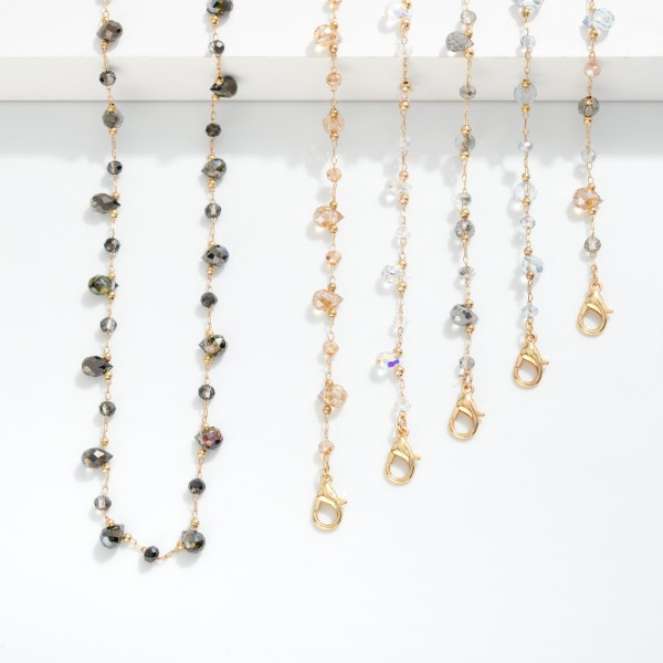 Chain Link Necklace Featuring Teardrop Glass Crystal Charms & Faceted Beads 

- Approximately 16" L 
- Extender 3" L