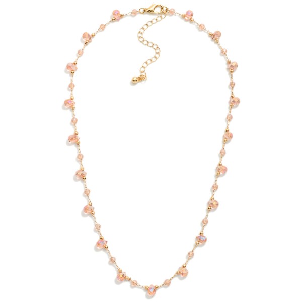 Chain Link Necklace Featuring Teardrop Glass Crystal Charms & Faceted Beads 

- Approximately 16" L 
- Extender 3" L