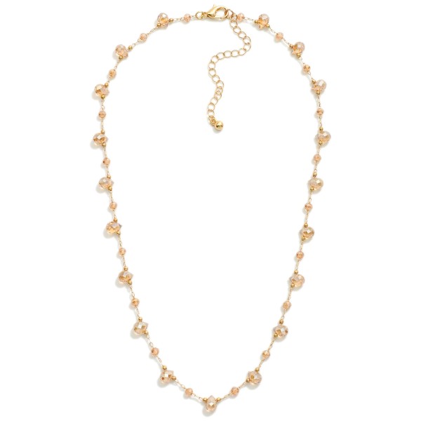 Chain Link Necklace Featuring Teardrop Glass Crystal Charms & Faceted Beads 

- Approximately 16" L 
- Extender 3" L