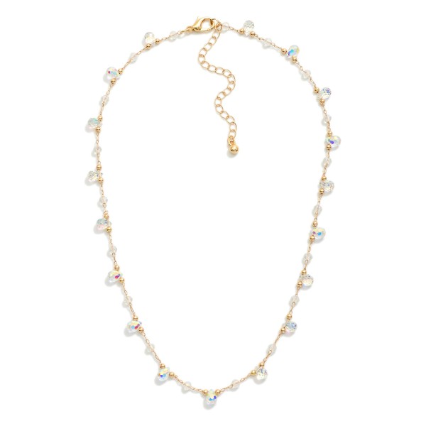 Chain Link Necklace Featuring Teardrop Glass Crystal Charms & Faceted Beads 

- Approximately 16" L 
- Extender 3" L