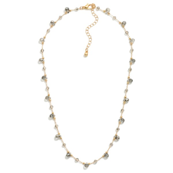 Chain Link Necklace Featuring Teardrop Glass Crystal Charms & Faceted Beads 

- Approximately 16" L 
- Extender 3" L