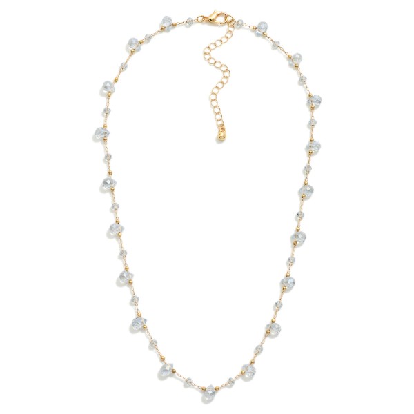 Chain Link Necklace Featuring Teardrop Glass Crystal Charms & Faceted Beads 

- Approximately 16" L 
- Extender 3" L