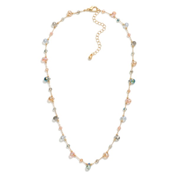 Chain Link Necklace Featuring Teardrop Glass Crystal Charms & Faceted Beads 

- Approximately 16" L 
- Extender 3" L