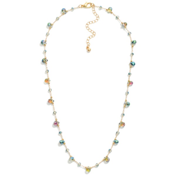 Chain Link Necklace Featuring Teardrop Glass Crystal Charms & Faceted Beads 

- Approximately 16" L 
- Extender 3" L