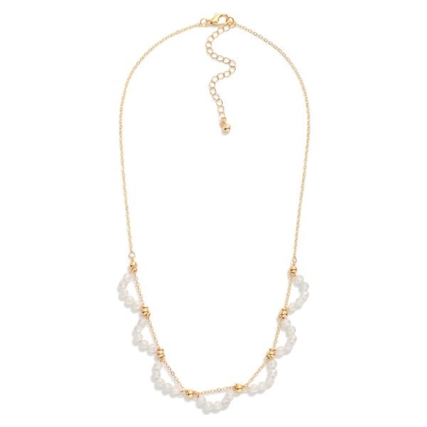 Chain Link Necklace Featuring Beaded Cubic Zirconia Arch Detail 

- Approximately 16" L
- Extender 3" L