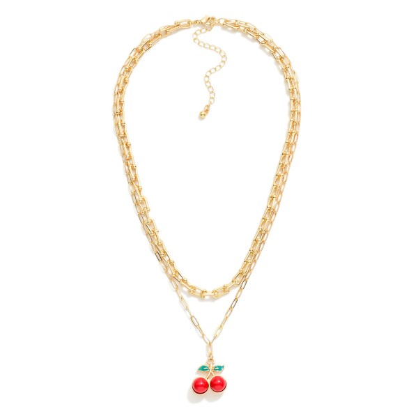 Wholesale paper Clip U Link Layered Chain Link Necklace Cherries Pendant L Exten
