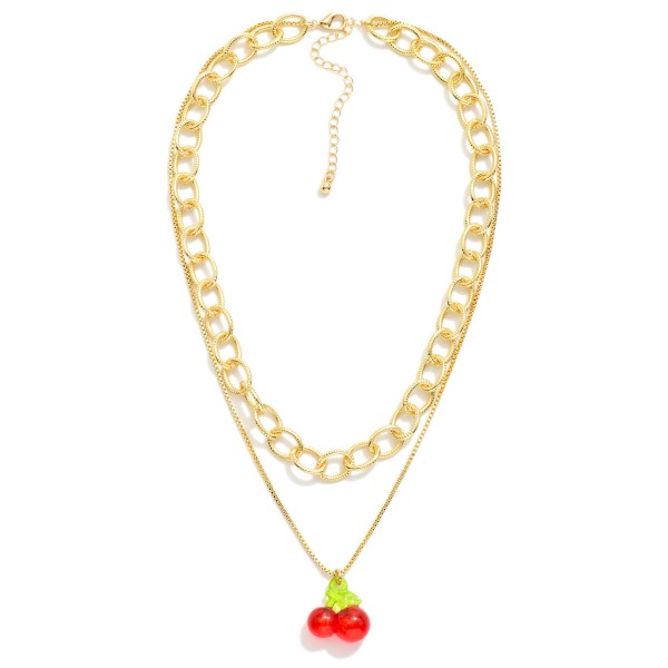 Wholesale layered Textured Oval Link Box Chain Link Necklace Cherries Pendant L