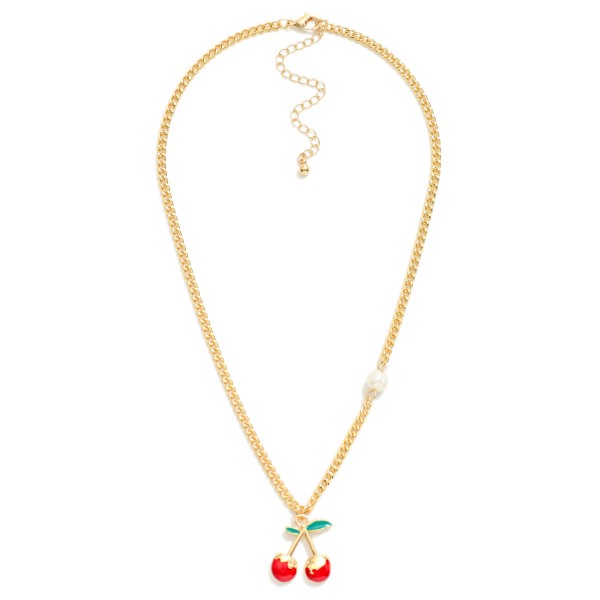 Wholesale flat Chain Link Necklace Cherries Pendant Pearl Station L Extender L