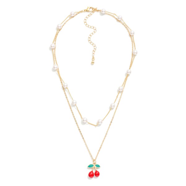 Wholesale layered Chain Link Necklace Pearl Stations Cherries Pendant L Extender