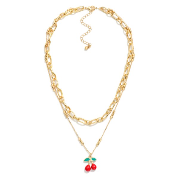 Wholesale layered Chain Link Necklace Metal Ball Stations Enamel Cherries Pendan