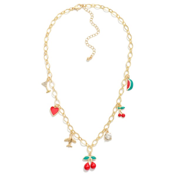 Wholesale flat Diamond Chain Link Charm Necklace Enamel Fruit Charms Metal Tones
