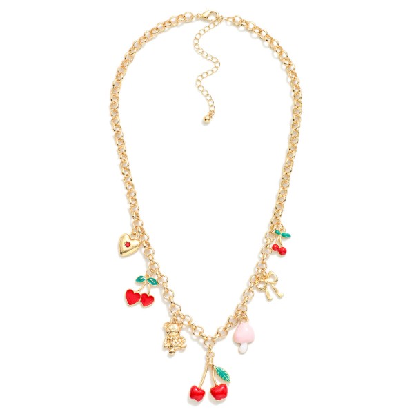 Wholesale belcher Chain Link Charm Necklace Enamel Cherries Mushroom Hearts L Ex