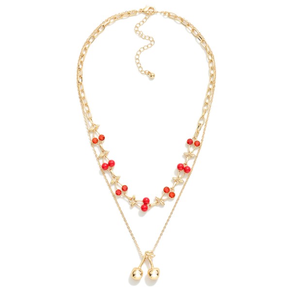 Wholesale layered Chain Link Necklace Linked Cherries Metal Cherries Pendant L E
