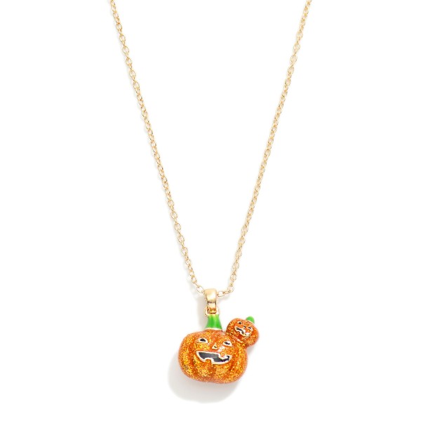 Chain Link Necklace Featuring Glitter Jack-O-Lanterns Pendant 

- Approximately 18" L