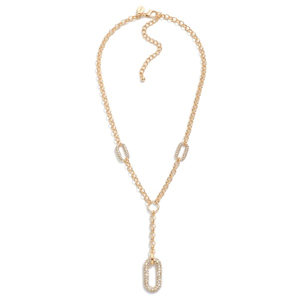 Chain Link Y Necklace Featuring Rhinestone Studded Oval Link Details

- Approximately 20" L
- Extender 3" L