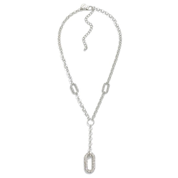 Chain Link Y Necklace Featuring Rhinestone Studded Oval Link Details

- Approximately 20" L
- Extender 3" L
