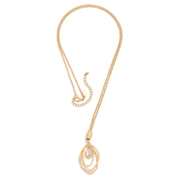Wholesale long Chain Link Necklace Layered Metal Geometric Shapes Rhinestone Pen