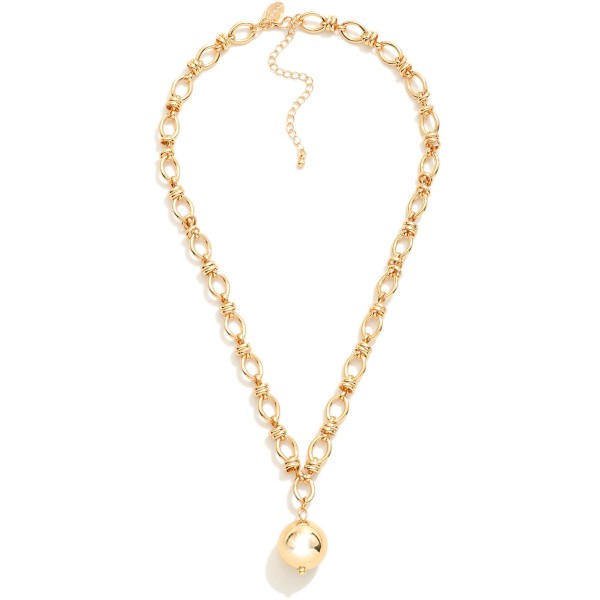 Oval Chain Link Necklace Featuring Layered Metal Hoop Stations & Ball Pendant

- Approximately 14" L
- Extender 3" L