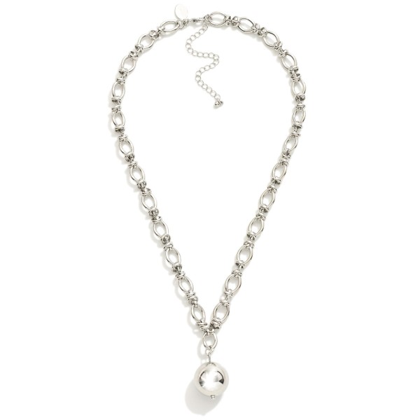 Oval Chain Link Necklace Featuring Layered Metal Hoop Stations & Ball Pendant

- Approximately 14" L
- Extender 3" L