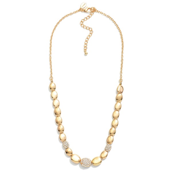 Gold Tone Metal Beaded Chain Link Necklace Featuring Studded Rhinestones 

- Approximately 16" L
- Extender 3" L