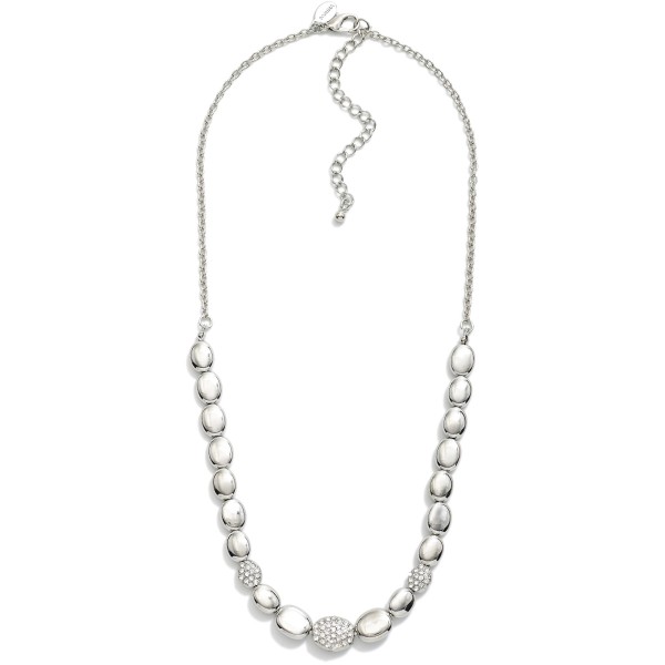 Gold Tone Metal Beaded Chain Link Necklace Featuring Studded Rhinestones 

- Approximately 16" L
- Extender 3" L