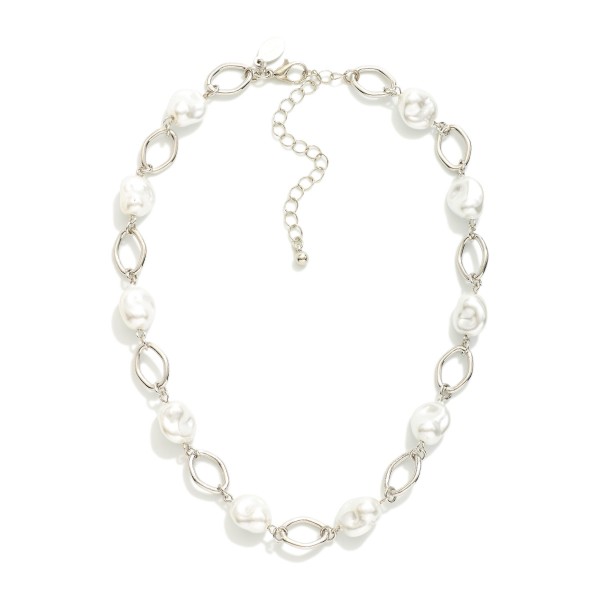 Wholesale chain Link Necklace Baroque Pearl Stations L Extender L