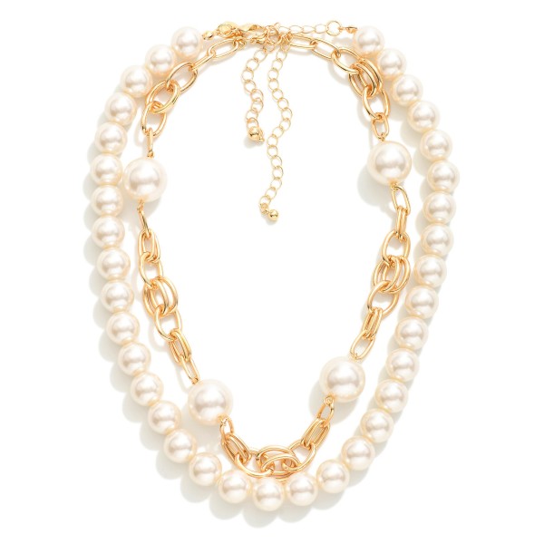Set Of Two Pearl Beaded & Double Chain Link Necklaces 

- Approximately 16" L
- Extender 3" L