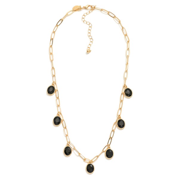 Paperclip Chain Link Necklace featuring Rhinestone Charms 

- Approximately 16" L
- Extender 3" L
