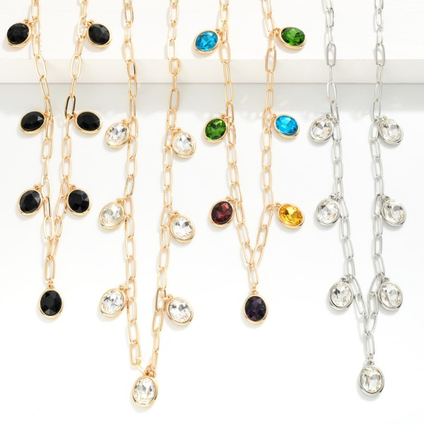 Paperclip Chain Link Necklace featuring Rhinestone Charms 

- Approximately 16" L
- Extender 3" L