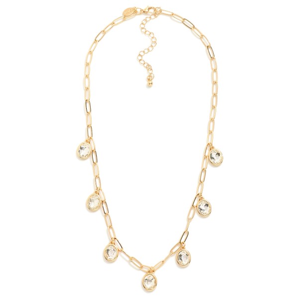 Paperclip Chain Link Necklace featuring Rhinestone Charms 

- Approximately 16" L
- Extender 3" L