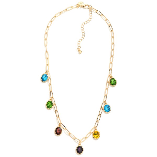 Paperclip Chain Link Necklace featuring Rhinestone Charms 

- Approximately 16" L
- Extender 3" L