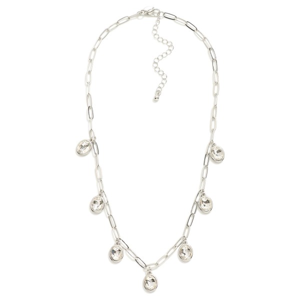 Paperclip Chain Link Necklace featuring Rhinestone Charms 

- Approximately 16" L
- Extender 3" L