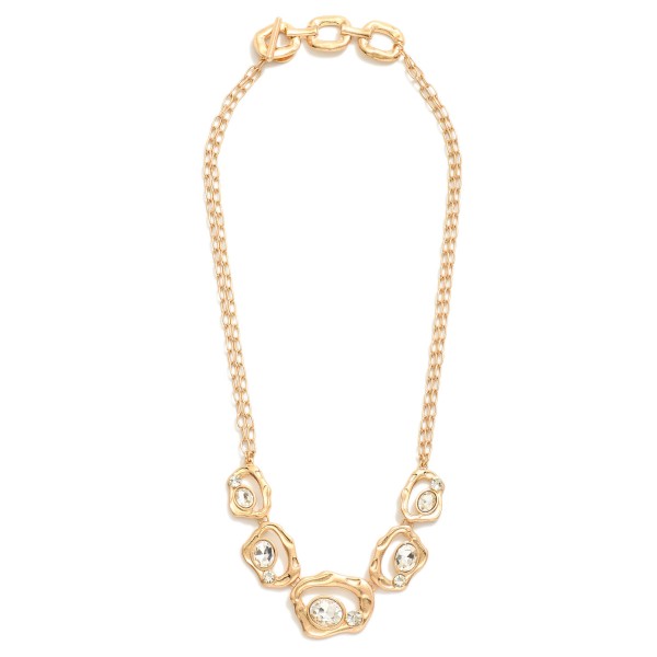 Layered Chain Link Necklace Featuring Hollow Geometric Shapes With Rhinestone Details 

- Approximately 16" L
