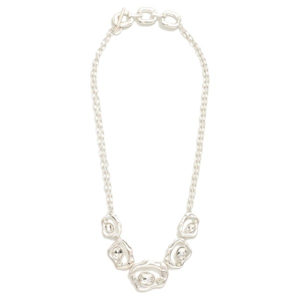Layered Chain Link Necklace Featuring Hollow Geometric Shapes With Rhinestone Details 

- Approximately 16" L
