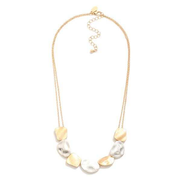 Wholesale double Chain Link Necklace Brushed Metal Geometric Accents L Extender