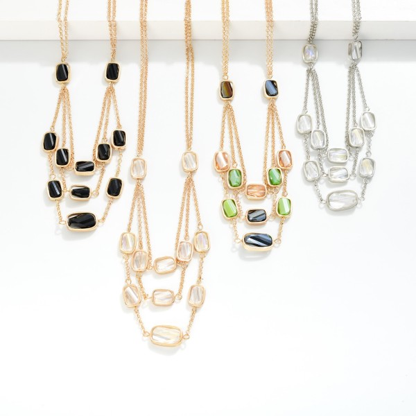 Layered Chain Link Necklace Featuring Glass Crystal 

- Approximately 16" L
- Extender 3" L