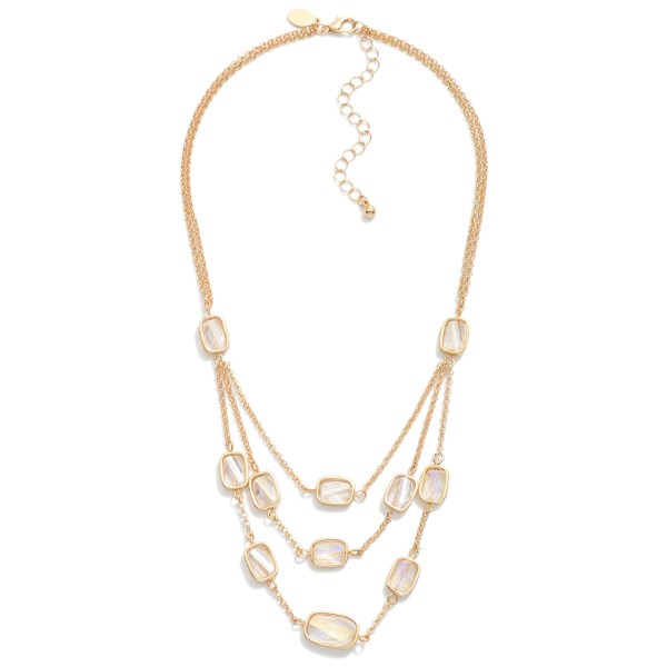 Layered Chain Link Necklace Featuring Glass Crystal 

- Approximately 16" L
- Extender 3" L