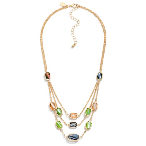 Layered Chain Link Necklace Featuring Glass Crystal 

- Approximately 16" L
- Extender 3" L