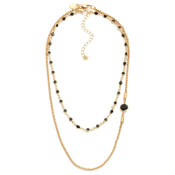 Layered Chain Link Necklace Featuring Square Chain & Glass Crystal Stations 

- Approximately 14" L
- Extender 3" L