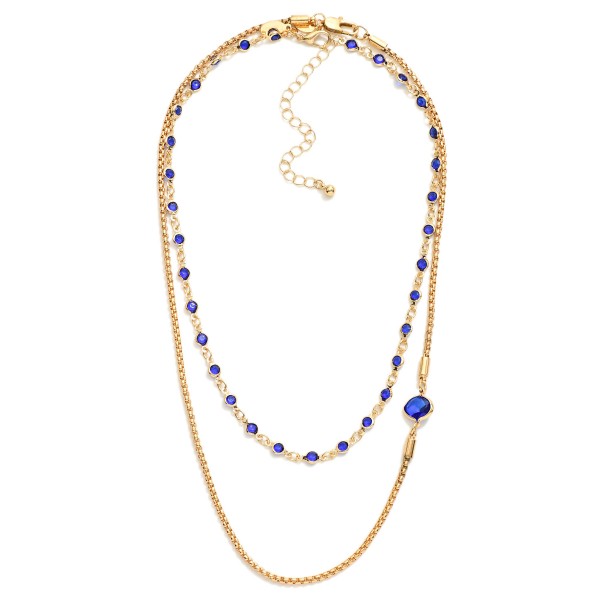 Layered Chain Link Necklace Featuring Square Chain & Glass Crystal Stations 

- Approximately 14" L
- Extender 3" L