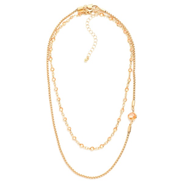 Layered Chain Link Necklace Featuring Square Chain & Glass Crystal Stations 

- Approximately 14" L
- Extender 3" L