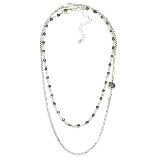 Layered Chain Link Necklace Featuring Square Chain & Glass Crystal Stations 

- Approximately 14" L
- Extender 3" L