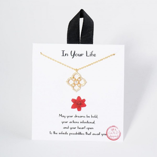 Wholesale dainty Chain Link Necklace Pearl Cubic Zirconia Flower Pendant L Exten