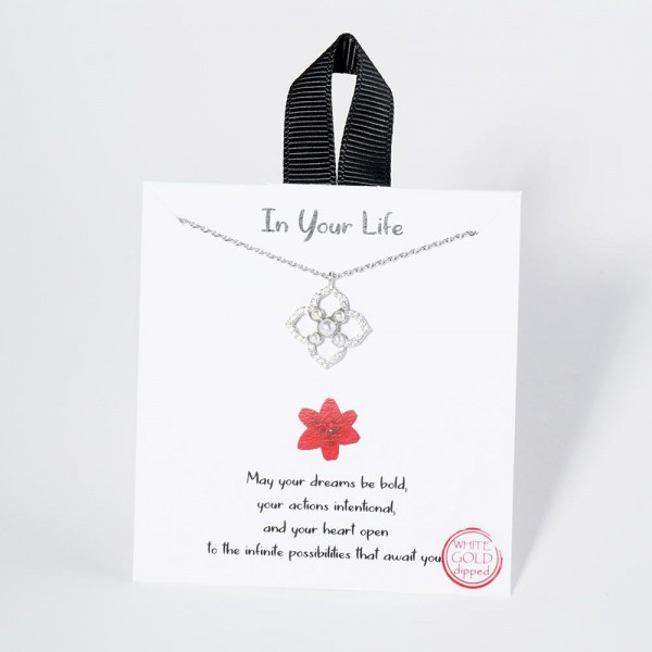 Wholesale dainty Chain Link Necklace Pearl Cubic Zirconia Flower Pendant L Exten