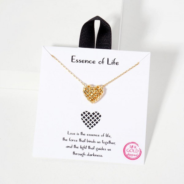 Wholesale dainty Chain Link Necklace Metal Puffy Woven Heart Pendant L Extender