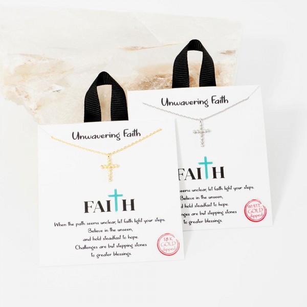 Dainty Chain Link Necklace Featuring Cubic Zirconia Cross Pendant 					
					
- Approximately 16" L					
- Extender 2" L									
- Hypoallergenic Brass Base					
- 18K Gold Dipped					
- Card: "When the path seems unclear, let faith light your steps. Believe in the unseen, and hold steadfast to hope. Challenges are but stepping stones to greater blessings."