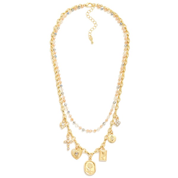 Layered Chain Link & Beaded Charm Necklace Featuring Metal Tone Charms

- Approximately 16" L
- Extender 3" L 