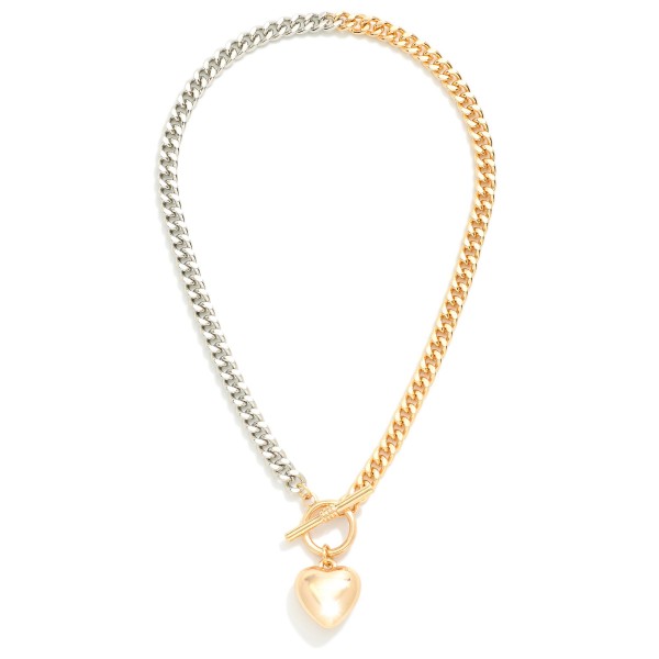 Wholesale two Chain Link Necklace Toggle Clasp Puffy Heart Pendant L